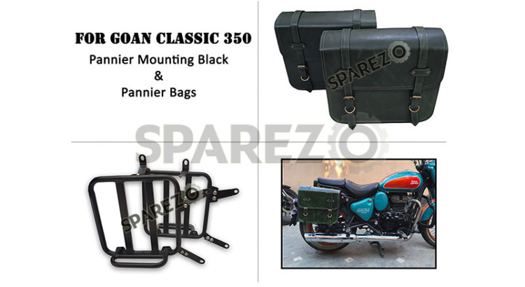 For Royal Enfield Goan Classic 350 Leather Pannier Dark Green Bags With Mounting - SPAREZO